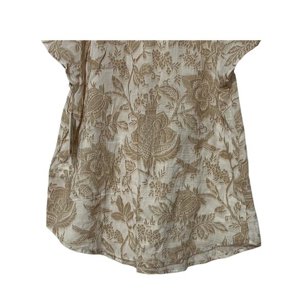 LIVERPOOL TOP WOMENS XSMALL FLUTTER SLEEVE WOVEN GAUZE BLOUSE TAN WHITE NEW - Picture 8 of 11